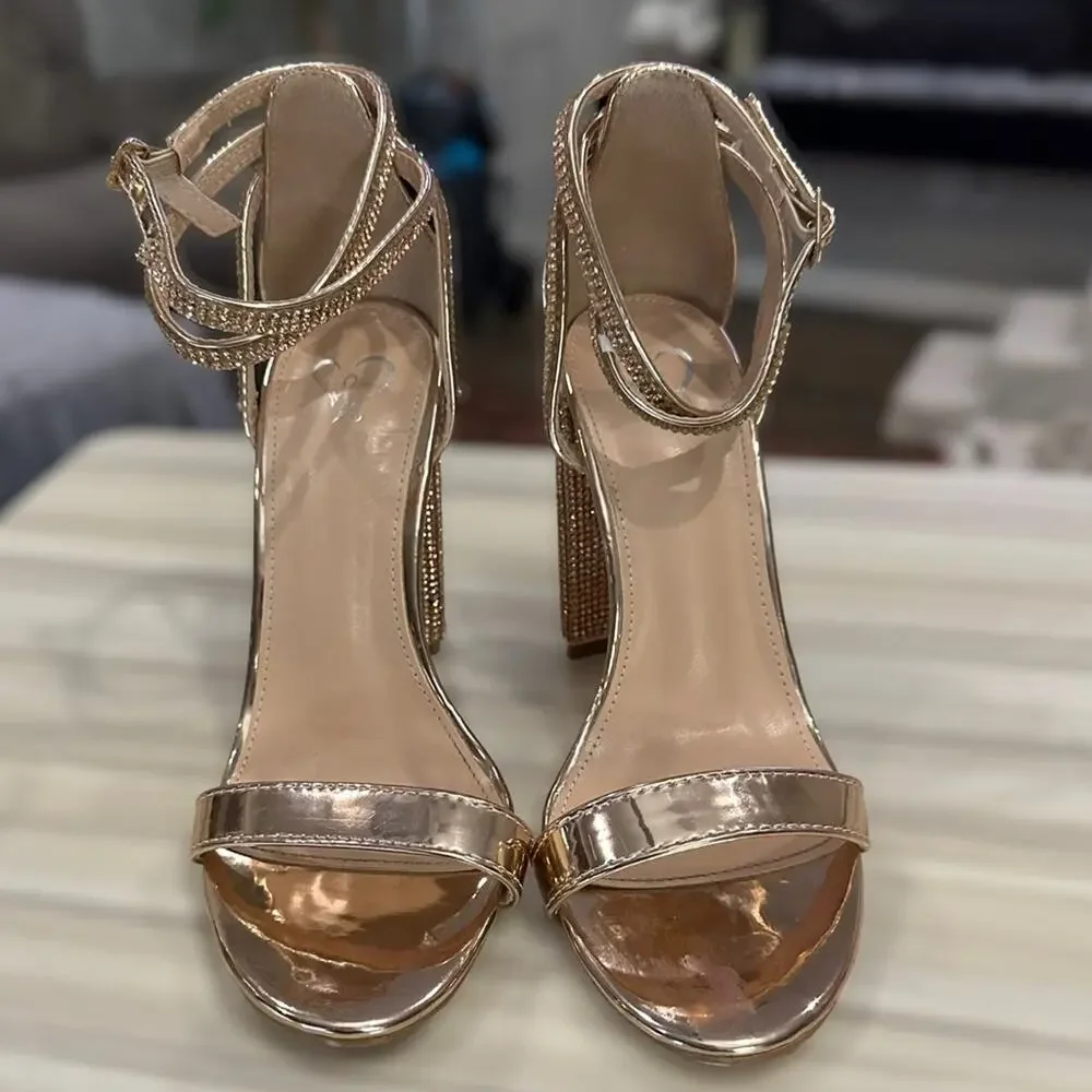 Wild Diva rose gold metallic and crystal block heels double wrap‎ ankle size 5.5 - Picture 8 of 10